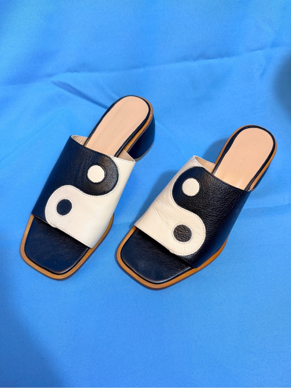 Paloma Wool Balance Yin Yang Leather Mule Heels Black Cream EU 40 US 9